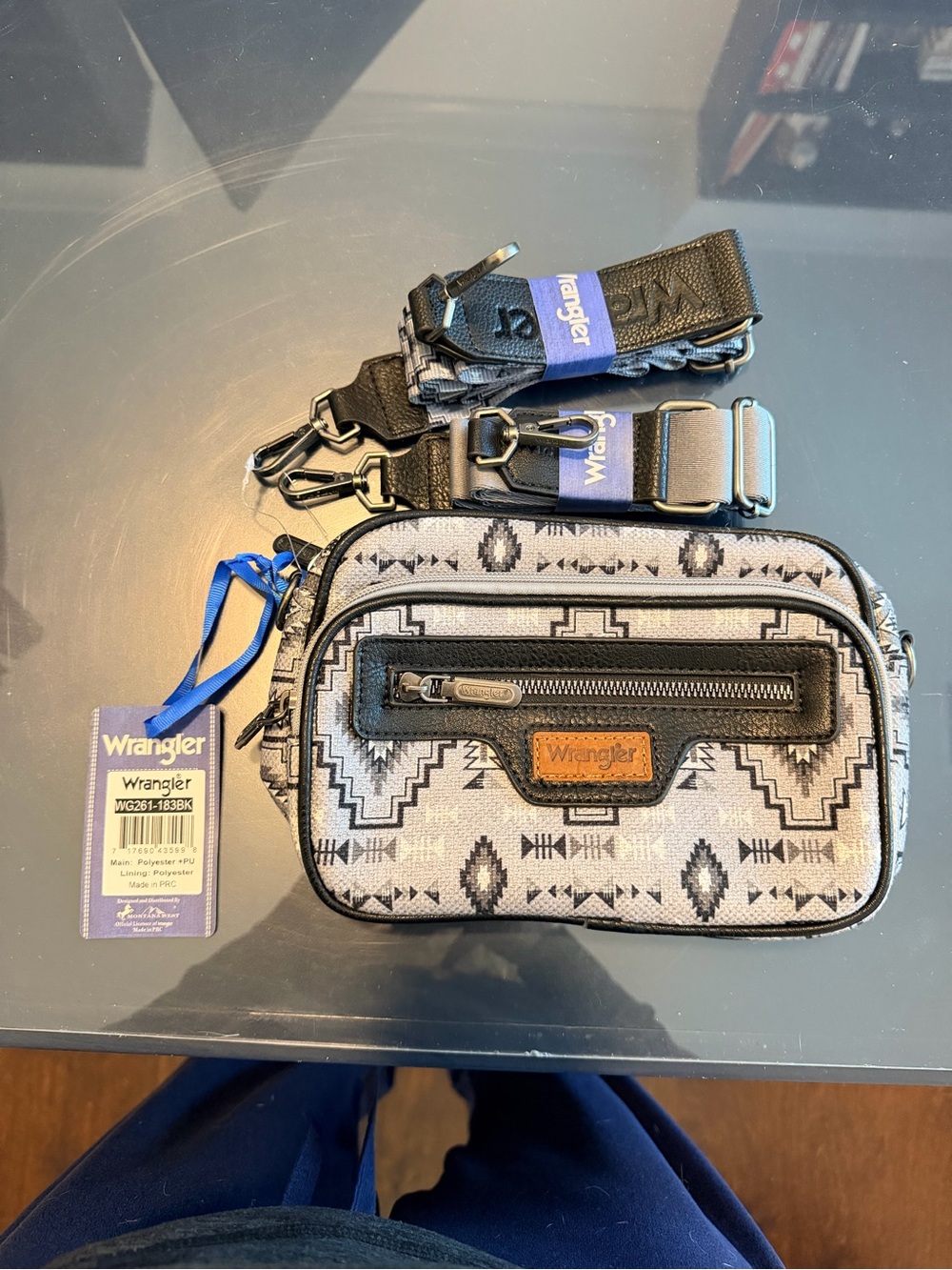 Wrangler women’s Aztec Belt Bag in Gray and Black